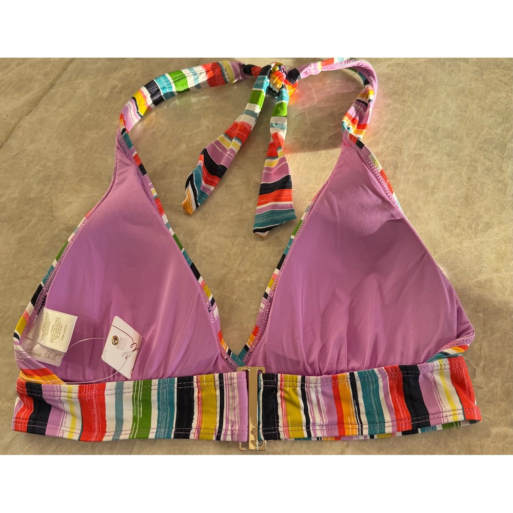 Anne Cole Painted Sky Multi Stripe Halter Bikini Top Removable Cups Large NWT - Picture 6 of 8